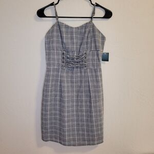 WILD FABLE Woman's Size S Gray Plaid Strappy Summer Sundress wth Lace Up Corset